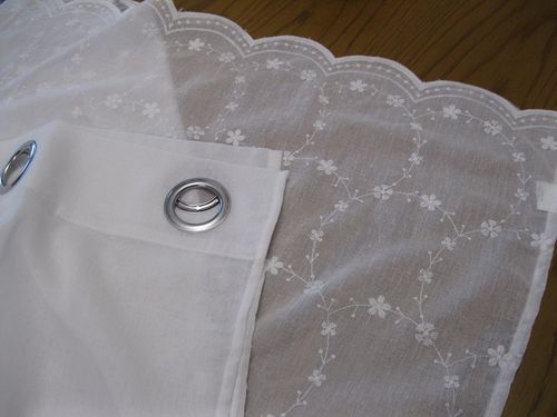 Cortina para decoración del hogar, blanca con bordados y vieiras, con anillas, 140 x h.280 cm