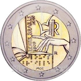 2 Euro Sondermünze Italien 2009 Louis Braille Bankfrisch