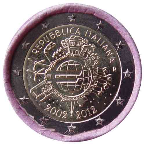 2 Euro Italy 2012 10 Years Euro Roll Coins