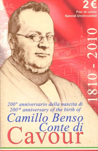 2 Euro Commemorative Coin Italy 2010 Cavour Folder