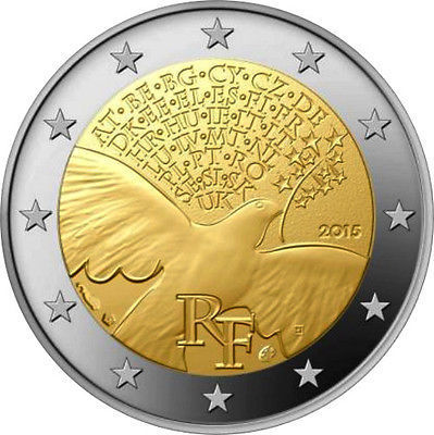 2 Euros Conmemorativos Francia 2015 70 Años Paz Europa