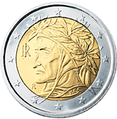 2 Euros Italie Dante Alighieri Pièces Monnaies