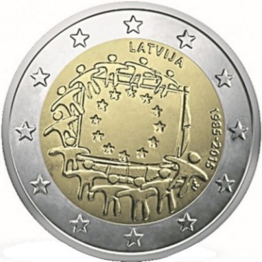 2 Euros Lettonie 2015 30 Ans Drapeau Européen Unc