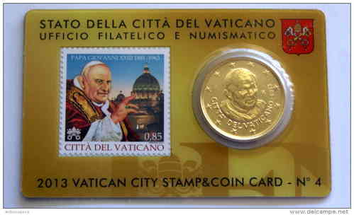 Vatikan Coincard 50 cent Jahr 2013 Briefmarke Johannes XXIII