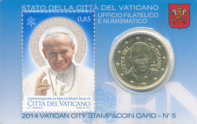 Vatikan Coincard 50 cent Jahr 2014 Briefmarke Papst John Paul II