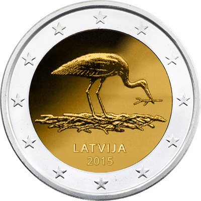 2 Euro Commemorative Coin Lettland 2015 Protection of the Stork