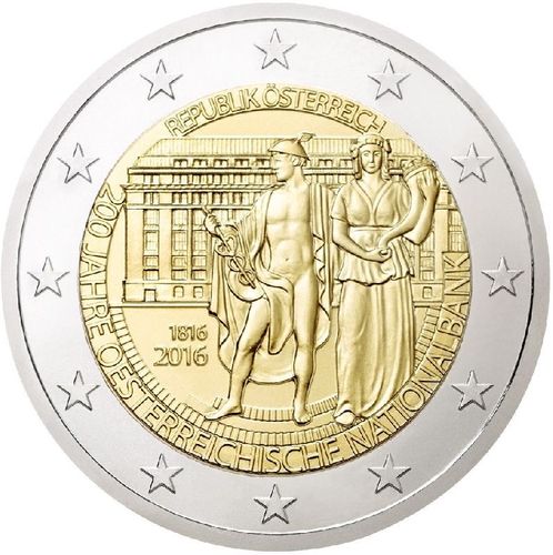 2 Euros Autriche 2016 200 Ans Banque Nationale Unc