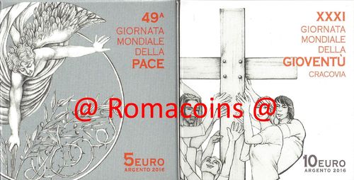 5 + 10 EURO VATICAN 2016 SILVER COINS PROOF