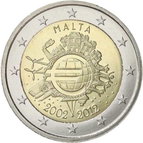 2 Euros Commémorative Malte 2012 10 Ans Euros