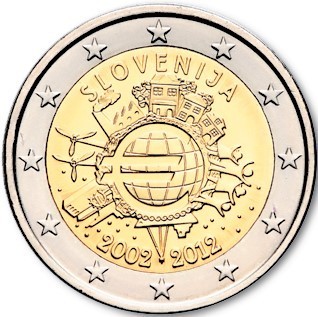 2 Euros Commémorative Slovénie 2012 10 Ans Euros
