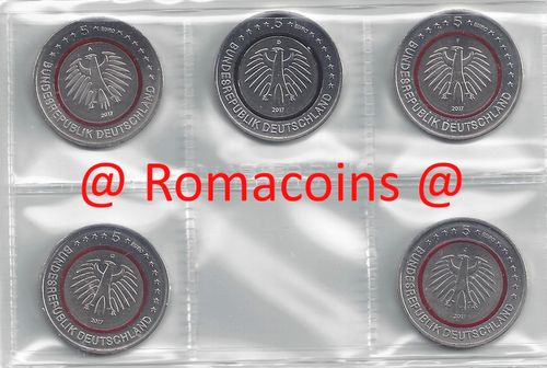 5 Euro Coins Germany 2017 Tropical Zone 5 Mints ADFGJ