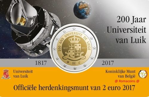 Coincard Belgien 2017 2 Euro 200 Jahre Universität Lüttich Holländisch Sprache