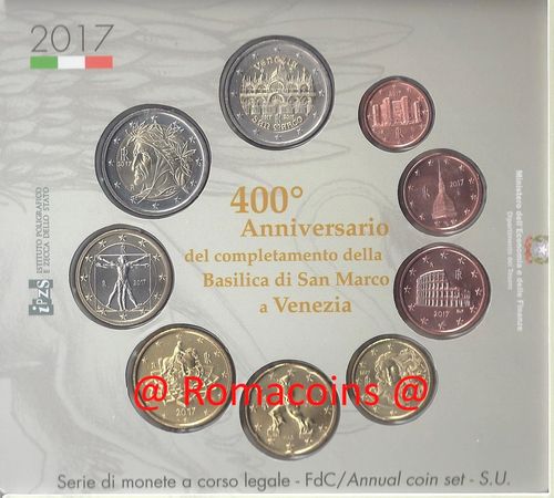 Bu Set Italy 2017 Euro 9 Coins 2 Euro San Marco Venezia