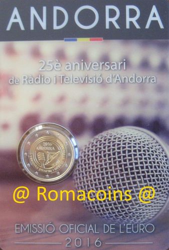 Coincard Andorra 2016 2 Euros 25 Años Radio Televisión Fdc