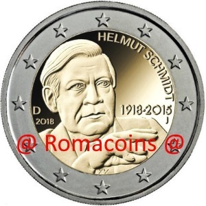 Moneda 2 Euros Conmemorativa Alemania 2018 Helmut Schmidt Ceca Casual