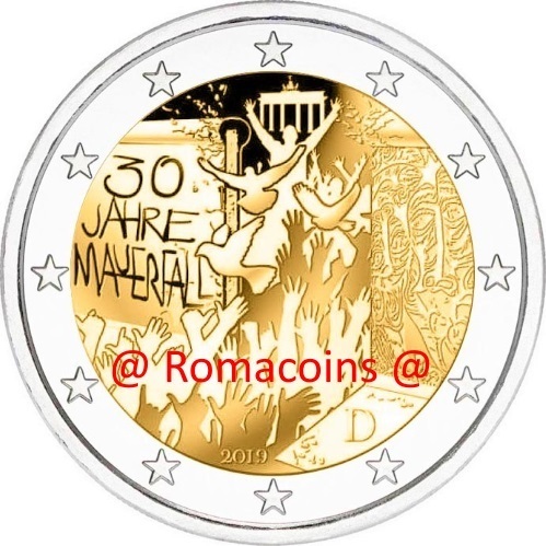 2 Euro Commemorative Coin Germany 2019 Berlin Wall Mint J