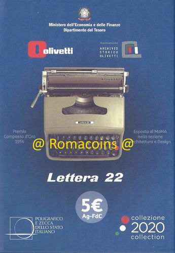 Triptico 5 Euros 2020 Olivetti Lettera 22 Italia Plata Fdc