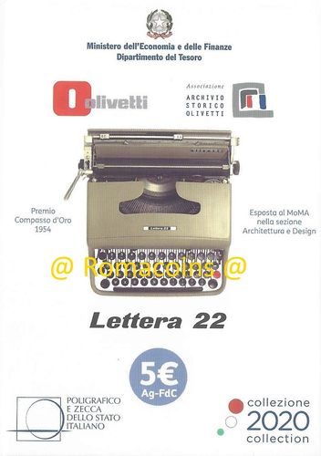 5 Euro Olivetti White 2020 Lettera 22 Silver Coin Bu