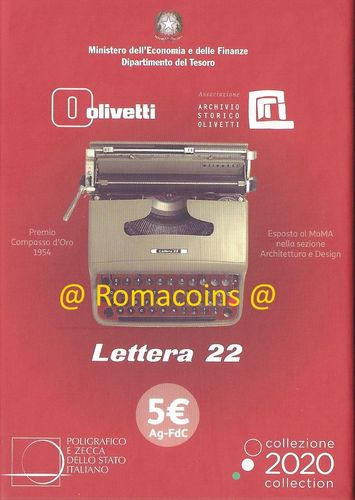 5 Euro Olivetti Red 2020 Lettera 22 Silver Coin Bu