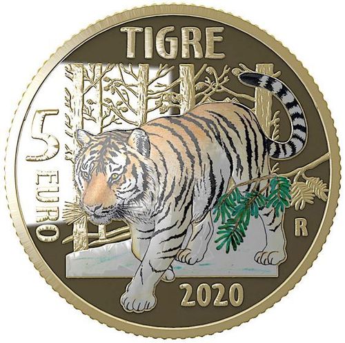 5 Euros Italie 2020 Tigre Pièce Monde Durable Très Rare !!!!