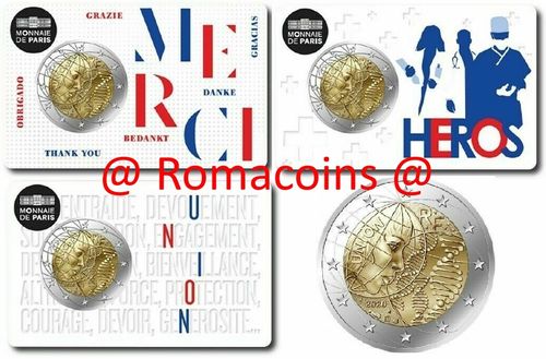3 Coincard France 2020 Medical Research 2 Euro Coins Bu
