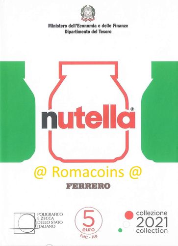 5 Euro 2021 Nutella Italy Silver Coin Bu Jar Cap Green