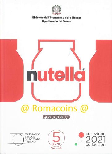 5 Euro 2021 Nutella Italy Silver Coin Bu Jar Cap Red