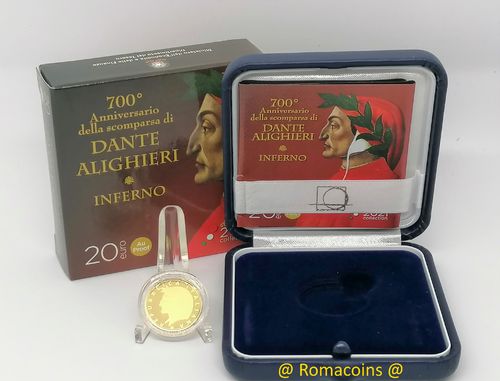 20 Euro Italien 2021 Dante Alighieri Goldmünze Polierte Platte