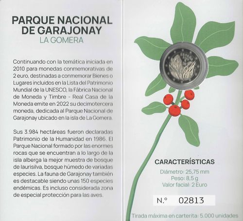 Coincard 2 Euro Spanien 2022 Garajonay-Nationalpark PP