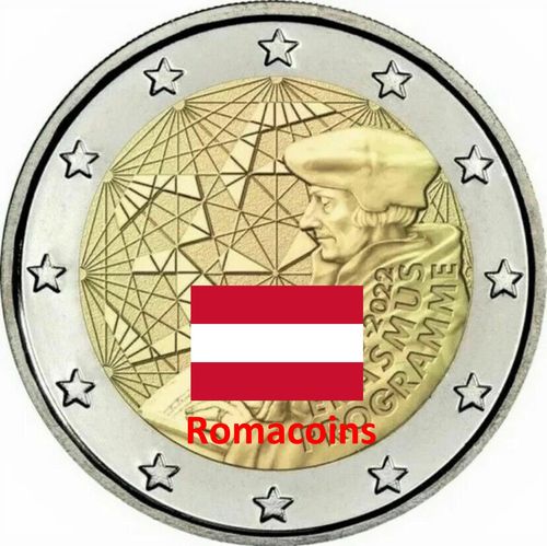 2 Euro Commemorative Coin Austria 2022 Erasmus Unc
