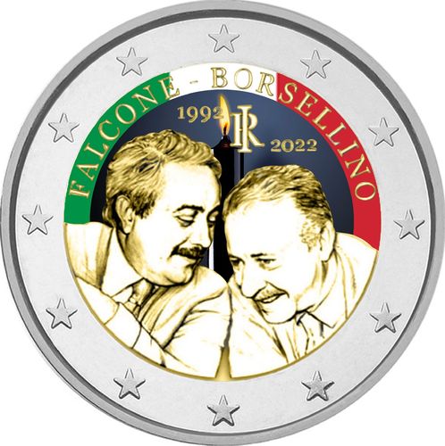 2 Euro Coin Italy 2022 Falcone and Borsellino Colored