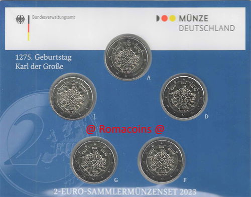 2 Euros Conmemorativos Alemania 2023 Carlomagno 5 Cecas Fdc