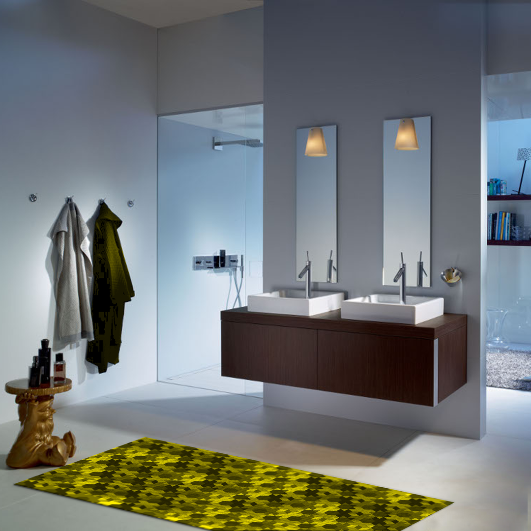 Tappeto Salotto Cucina Bagno Lavabile Antiscivolo Moderno Geometrico Croce Verde Giallo - MOD5021