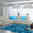 Tappeto Salotto Cucina Bagno Lavabile Antiscivolo Moderno Geometrico Croce Azzurro - MOD5025