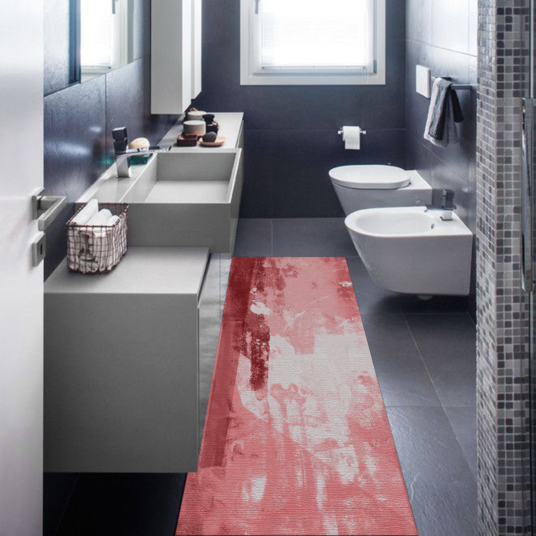 Tappeto  Salotto Cucina Bagno Lavabile Antiscivolo Moderno Astratto Rosso - MOD5068