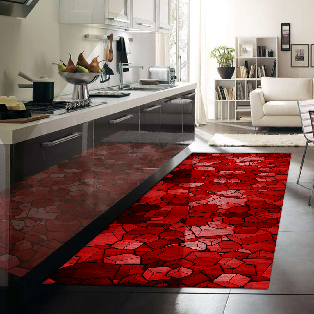 Tappeto Passatoia  Salotto Cucina Bagno Lavabile Antiscivolo Moderno Quadrato Rosso- MOD5085