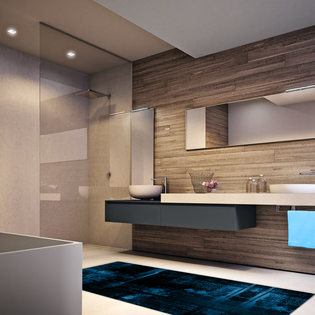 Tappeto Passatoia  Salotto Cucina Bagno Lavabile Antiscivolo Moderno Sfumato Azzurro- MOD5116