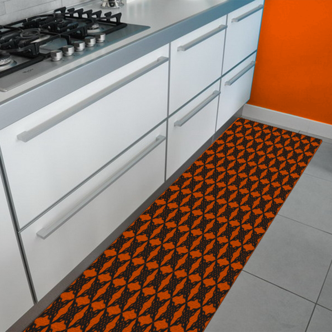 Tappeto Passatoia Salotto Cucina Bagno Lavabile Antiscivolo Moderno Gemetrico Croce Arancio- MOD5132