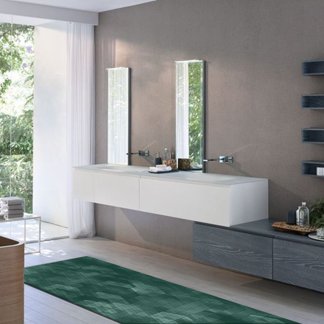 Tappeto Passatoia Salotto Cucina Bagno Lavabile Antiscivolo Moderno Geometrico Rombo Verde - MOD5149