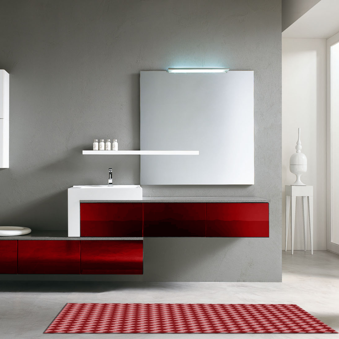 Tappeto Passatoia Salotto Cucina Bagno Lavabile Antiscivolo Moderno Geometrico Cubi Rosso- MOD5184