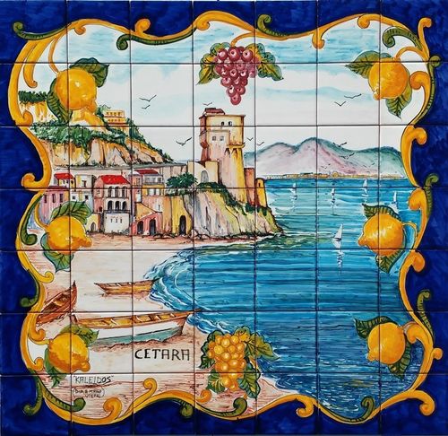 Pannello Mosaico di Vietri Cetara Blu 70x70 cm in Ceramica di Vietri
