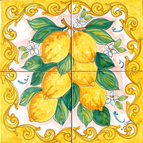 Pannello Vietrese Quadrato Limoni Barocco 40x40 cm - mod. giallo