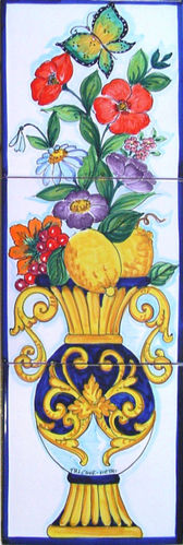 Pannello Ceramica Vietrese Vaso con Papaveri 20x60 cm