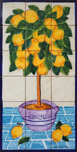 Pannello Mosaico Verticale Albero di Limoni 30x60 cm