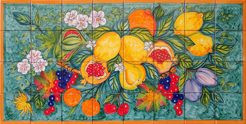 Mosaico in Ceramica  con Frutta 80x40 cm (mod. Verde)