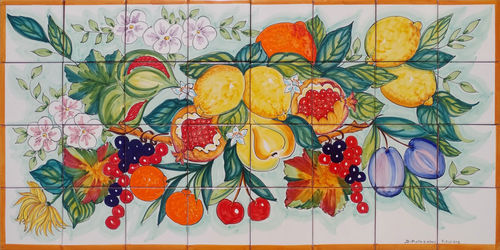 Pannello Mosaico in Ceramica con Frutta 80x40 cm (mod. Bianco)