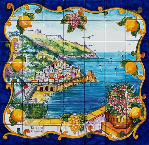Pannello Quadrato Mosaico di Vietri Amalfi Blu 70x70 cm
