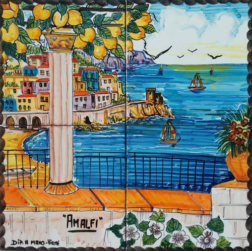 Pannello a Mosaico in Ceramica Amalfi Terrazza a Mare 40x40 cm