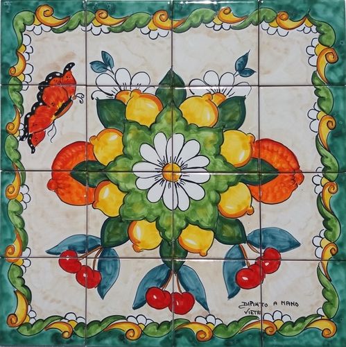 Pannello Mosaico Frutta e Fiori con Farfalle 40x40 cm