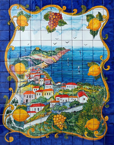 Pannello Mosaico di Vietri Costiera Amalfitana Blu 55x70 cm